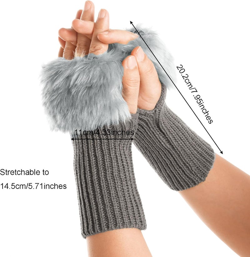 cnomg Winter Faux Fur Fingerless Gloves Faux Fur Half Finger Warmers Fingerless Gloves for Women Girls Working Writing - Image 3